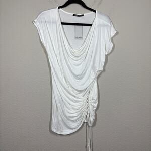 Rendez-Vous Paris T1/Small Tamira Draped Plunging Top White Lace Up Ruched Side
